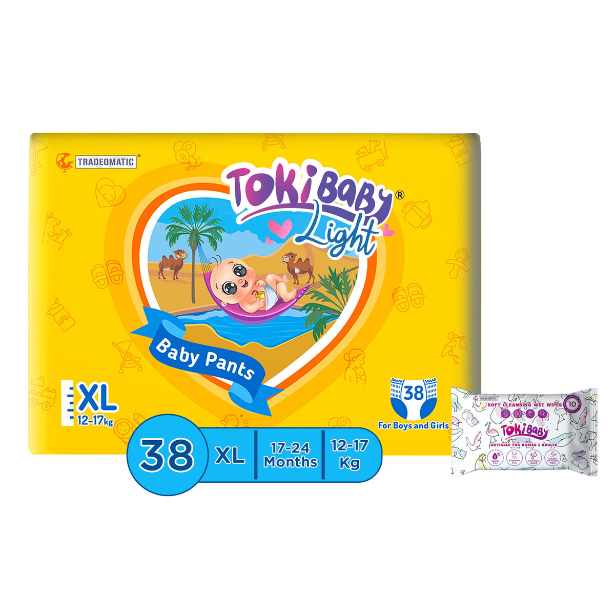 TokiBaby Light Semi-Premium Ultra-Thin Baby Pull up Diaper Pants With Wet Wipes